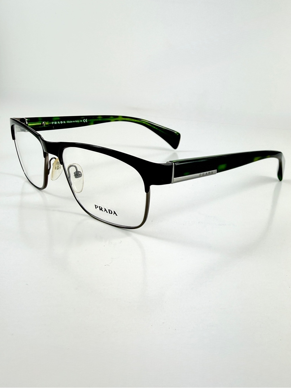 Prada Black Green Tortoiseshell Eyeglasses VPR 61P KAG-101 Rectangle Browline - Picture 5 of 15